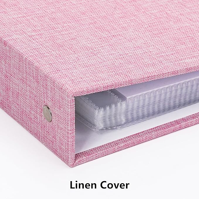 Remowith Large Scrapbook Album with 50 Sheets Plastic Sleeves and Scrap Book Paper 8.5x11 Inch, Linen Cover 3 Ring Photo album Scrapbooks for Wedding Baby Famliy Memory Pink