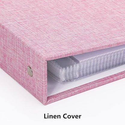 Remowith Large Scrapbook Album with 50 Sheets Plastic Sleeves and Scrap Book Paper 8.5x11 Inch, Linen Cover 3 Ring Photo album Scrapbooks for Wedding Baby Famliy Memory Pink