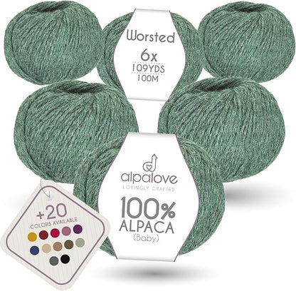 Worsted Set (6 x 1.75 oz) Super Soft Baby Alpaca Knitting Yarn Emerald 656 Yards