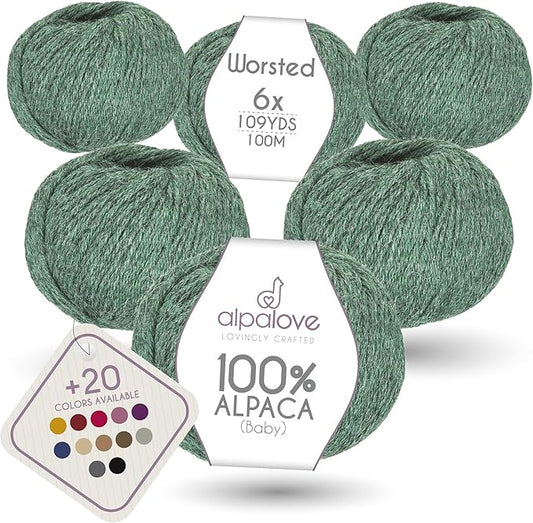 Worsted Set (6 x 1.75 oz) Super Soft Baby Alpaca Knitting Yarn Emerald 656 Yards