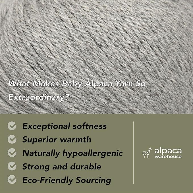 100% Baby Alpaca Yarn Wool Set of 3 Skeins (150 Grams) DK Weight - Made in Peru - Heavenly Soft and Perfect for Knitting and Crocheting (Silver Gray, DK)