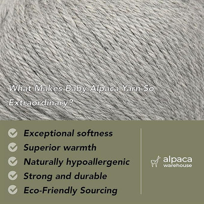 100% Baby Alpaca Yarn Wool Set of 3 Skeins (150 Grams) DK Weight - Made in Peru - Heavenly Soft and Perfect for Knitting and Crocheting (Silver Gray, DK)