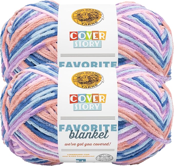 Lion Brand Yarn, Cover Story Favorite Blanket Yarn for Knitting and Crochet, 223 Yards, Lullaby, 2 Pack