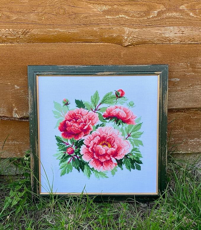 RIOLIS - Tree Peony 1854, Floral Cross Stitch Kits 15,75" x15,75, Cross Stitch Kits for Beginners & Advanced, Crossstitching Kits Adult, Counted Stitching Kits, Flowers Embroidery Kit