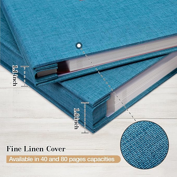 potricher Large Photo Album Self Adhesive 3x5 4x6 5x7 8x10 10x12 Pictures Linen Cover 80 Blank Pages Magnetic DIY Scrapbook Album with A Metallic Pen (Blue, 13.2x12.8 inches 80 Pages)