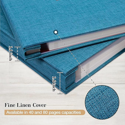 potricher Large Photo Album Self Adhesive 3x5 4x6 5x7 8x10 10x12 Pictures Linen Cover 80 Blank Pages Magnetic DIY Scrapbook Album with A Metallic Pen (Blue, 13.2x12.8 inches 80 Pages)