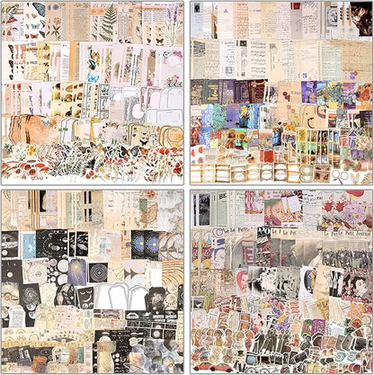Draupnir 800pcs Vintage Junk Journal Supplies,Scrapbook Supplies Scrapbooking Paper and Stickers Ephemera for Art Aesthetic Journaling Kit Collage