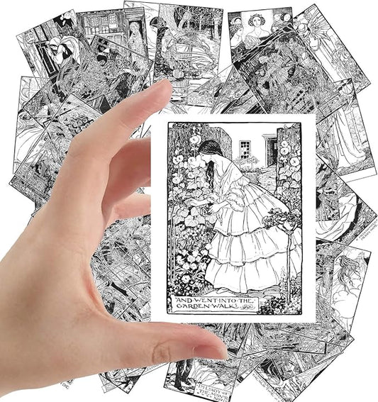 Large Stickers (24 pcs 2.5"x3.5") Poems Vintage Book Engraving Illustration