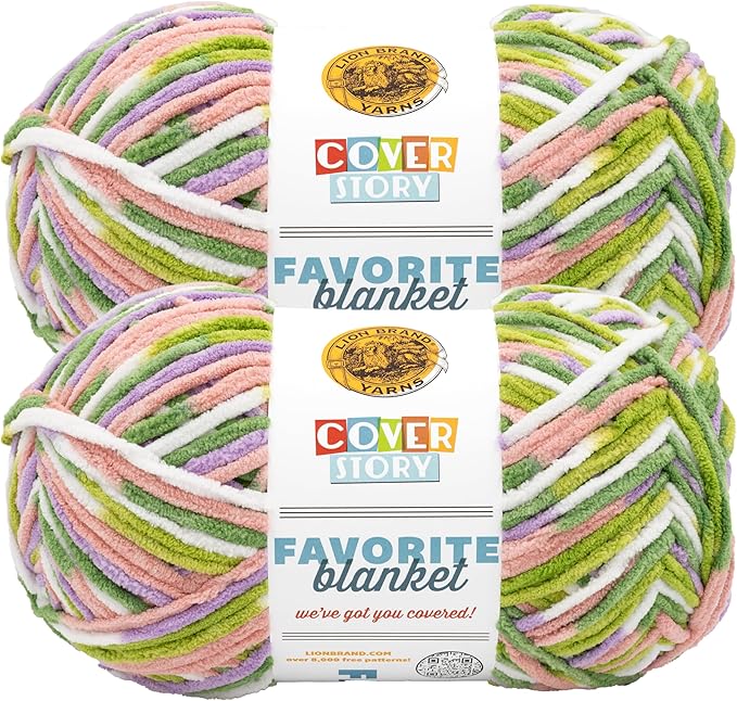 Lion Brand Yarn, Cover Story Favorite Blanket Yarn for Knitting and Crochet, 223 Yards, Bloom, 2 Pack