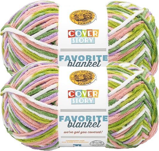 Lion Brand Yarn, Cover Story Favorite Blanket Yarn for Knitting and Crochet, 223 Yards, Bloom, 2 Pack