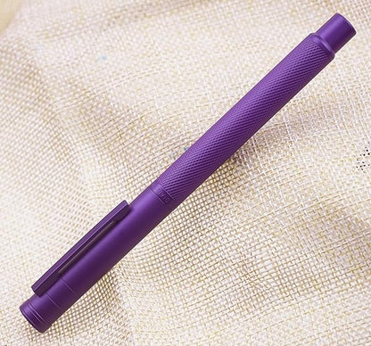 Asvine Purple Fude Pen, Bent Nib Fountain Pen Calligraphy (Fine to Broad) with Converter and Metal Pen Case Set
