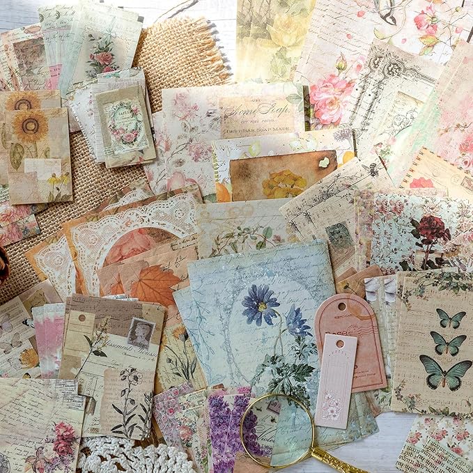 Wmhanler 460 Sheets Vintage Scrapbook Papers Journaling Scrapbooking Supplies Kit junk journal supplies Decorative Craft Paper for Planner, Bullet Journal Collage Card Embellishment Retro Crafts