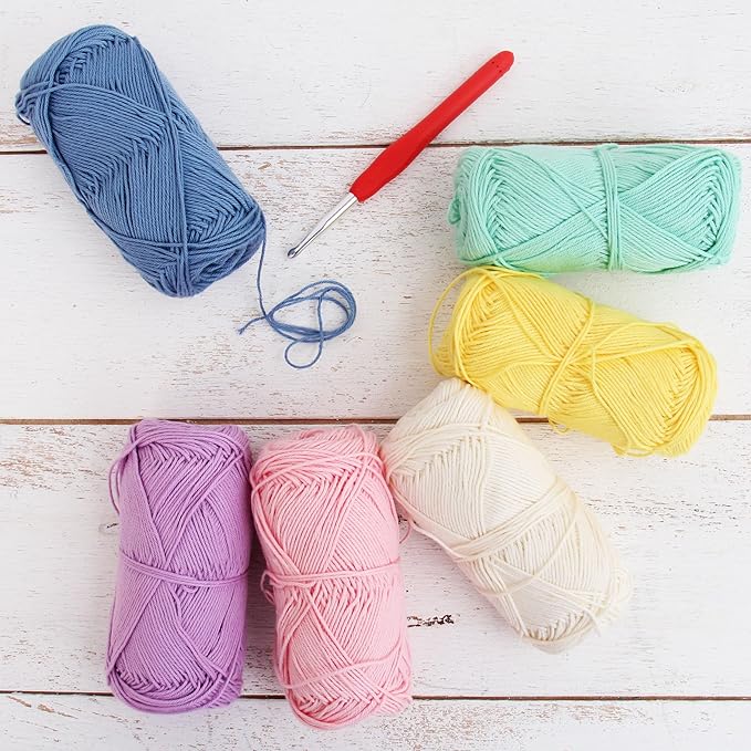 Threadart Crochet 100% Pure Cotton Size 2 Yarn Set | Frosting Colors | Pack of 6 Skeins Each 50 Grams | Fine Yarn 165 yds per Skein