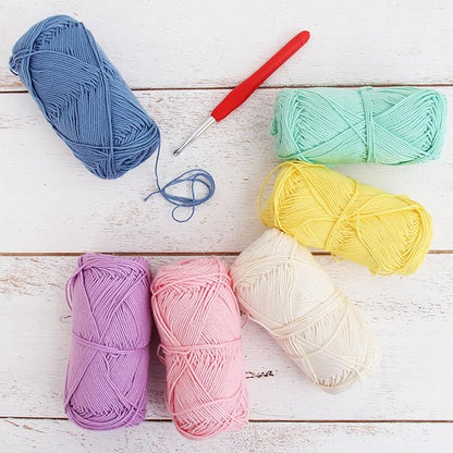 Threadart Crochet 100% Pure Cotton Size 2 Yarn Set | Frosting Colors | Pack of 6 Skeins Each 50 Grams | Fine Yarn 165 yds per Skein
