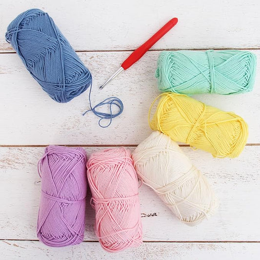 Threadart Crochet 100% Pure Cotton Size 2 Yarn Set | Frosting Colors | Pack of 6 Skeins Each 50 Grams | Fine Yarn 165 yds per Skein