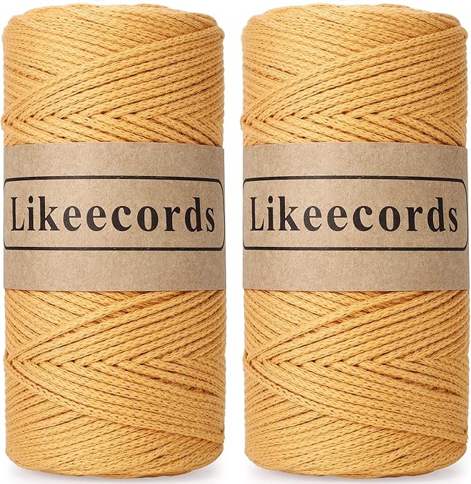100% Cotton Rope Crochet Yarn Bag Cord 2mm 350Yards Braided Macrame Cord Macrame Rope Crochet Thread Gift for Knitter(Yellow)