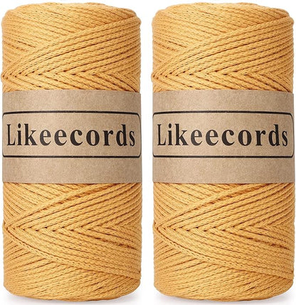 100% Cotton Rope Crochet Yarn Bag Cord 2mm 350Yards Braided Macrame Cord Macrame Rope Crochet Thread Gift for Knitter(Yellow)