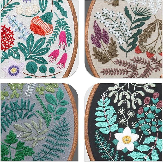 Maydear 4 Pack Embroidery Starter Kit with Pattern, Stamped Cross Stitch Kits for Beginners Adults with Embroidery Hoop and Instructions, Hand Embroidery Kit Cross Stitch Kits Stamped