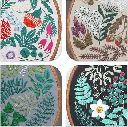 Maydear 4 Pack Embroidery Starter Kit with Pattern, Stamped Cross Stitch Kits for Beginners Adults with Embroidery Hoop and Instructions, Hand Embroidery Kit Cross Stitch Kits Stamped