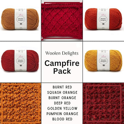Woolen Delights Soft Wool Yarn for Crocheting, 7-Pack (1218Yds / 700G), Free Patterns - #4 Medium Aran/Heavy Worsted Weight Wool Yarn for Knitting - Campfire Pack