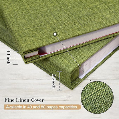 potricher Large Photo Album Self Adhesive 4x6 5x7 8x10 Pictures Linen Cover 80 Blank Pages Magnetic DIY Scrapbook Albums with A Metallic Pen (Green)