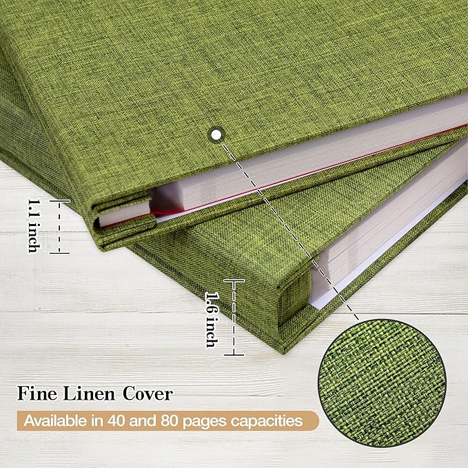 potricher Large Photo Album Self Adhesive 3x5 4x6 5x7 8x10 10x12 Pictures Linen Cover 80 Blank Pages Magnetic DIY Scrapbook Albums with A Metallic Pen (Green)
