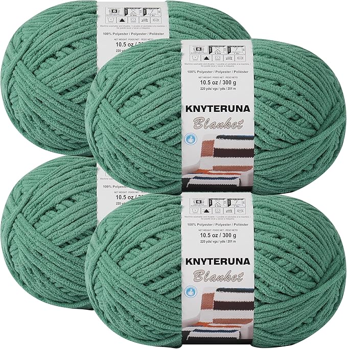 #6 Super Bulky Blanket Yarn for Crocheting - 4 Skeins(Each 10.5oz/300g, 220yds/201m), Chunky Chenille Thick Plush Big Soft Yarn for Crocheting Knitting Blankets, Misty Jungle Green