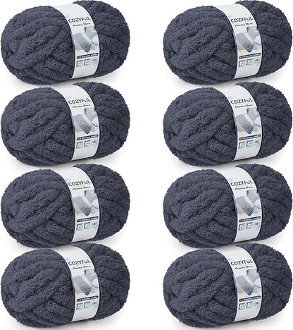 Chunky Yarn for Hand Knitting - #10 Chunky Chenille Yarn, Jumbo Big Thick Chunky Yarns for Crocheting, Super Bulky Chunky Knit Blanket Yarns, 8 Skein (25 yds 8 oz Each Skein), Charcoal Grey