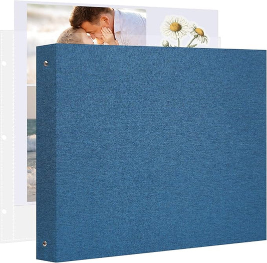 Remowith Large Scrapbook Album with 30 Sheets Plastic Sleeves and Scrap Book Paper 12x12 Inch, Linen Cover 3 Ring Photo album Scrapbooks for Wedding Baby Famliy Memory Blue