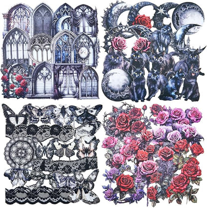 AuriicLeaf Dark Fantasy Gothic Sticker Set, 80PCS Vintage Cardstock Stickers for Scrapbooking, Journaling, DIY Crafts, Planners, and Gift Decoration
