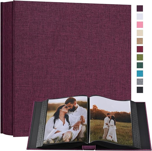 potricher Small 8x10 Photo Album 160 Pockets Linen Cover Large Capacity Picture Book for Family Wedding Anniversary and Baby (Purple)