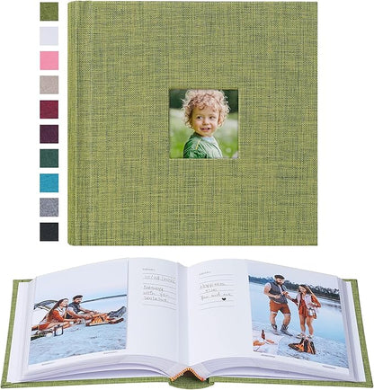 Mublalbum Small 4x6 Photo Album Linen Cover with Memo Areas Photobook Pictures Book Holds Vertical Pockets for Wedding Family Baby and Vacation (Green)