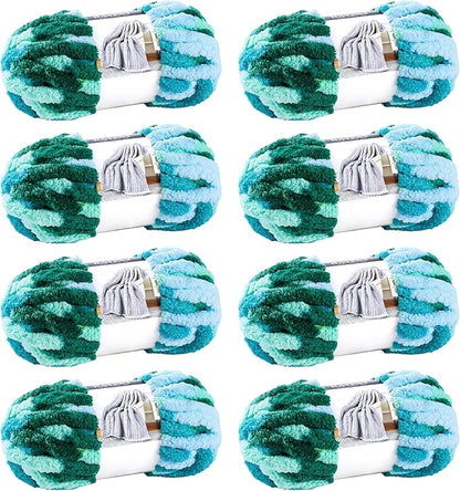 Chunky Chenille Yarn for Hand Knitting 8 Jumbo Pack Jumbo Chunky Yarn for Hand Soft Blanket Knitting, Bulky Thick Fluffy Yarn for Crocheting (Sea of Clouds)