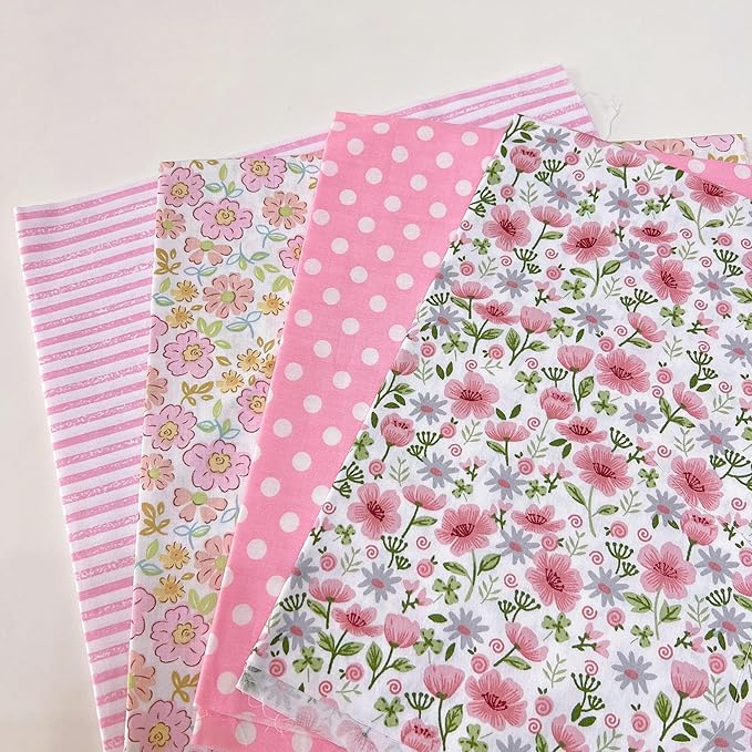 7Pcs 20" x 20" Cotton Fabric DIY Making Supplies Quilting Patchwork Fabric Fat Quarter Bundles DIY for Quilting Cotton Patchwork Cushions (Pink, 20" x 20")