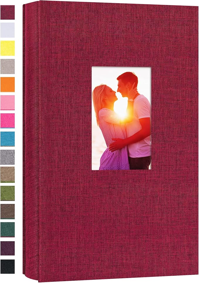potricher Small Photo Album for 4x6 300 Photos Linen Cover Picture Book for Family Wedding Anniversary and Baby (Red)