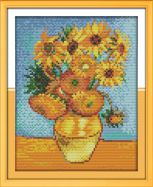Printed Cross Stitch Kits 11CT 10X13 inch 100% Cotton Holiday Gift DIY Embroidery Starter Kits Easy Patterns Embroidery for Adults Crafts DMC Stamped Cross-Stitch Supplies Needlework Sunflower