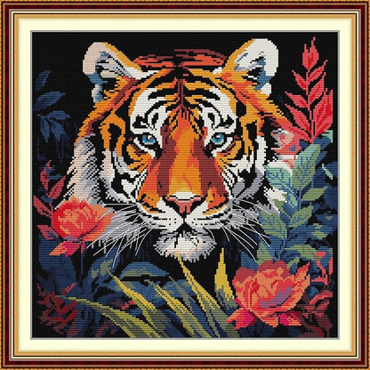 Maydiyer Counted Cross Stitch Kits for Adults,14CT Unprinted Pattern Embroidery Kits for Beginners,Easy Cross-Stitch Set DMC Threads Needlework-South China Tiger 15.8''×15.8''