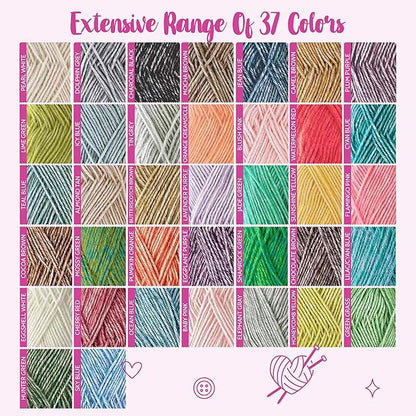 Cotton to The Core Cotton Yarn for Crocheting, 12-Pack (1704 Yds / 600G), Free Patterns, Beginners Friendly - Soft Baby Yarn for Knitting - 3 DK Light Worsted Weight - Rainbow Pack