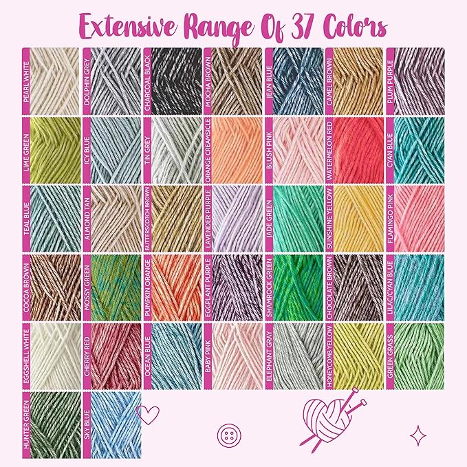 Cotton to The Core Cotton Yarn for Crocheting, 6-Pack (852 Yds / 300G), Free Patterns, Beginners Friendly - Soft Baby Yarn for Knitting - 3 DK Light Worsted Weight - Pearl White