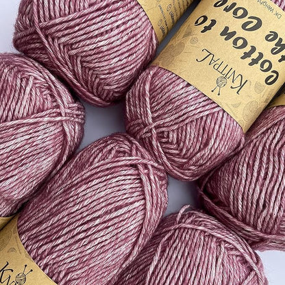 Cotton to The Core Cotton Yarn for Crocheting, 6-Pack (852 Yds / 300G), Free Patterns, Beginners Friendly - Soft Baby Yarn for Knitting - 3 DK Light Worsted Weight - Raspberry Red