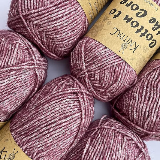 Cotton to The Core Cotton Yarn for Crocheting, 6-Pack (852 Yds / 300G), Free Patterns, Beginners Friendly - Soft Baby Yarn for Knitting - 3 DK Light Worsted Weight - Raspberry Red