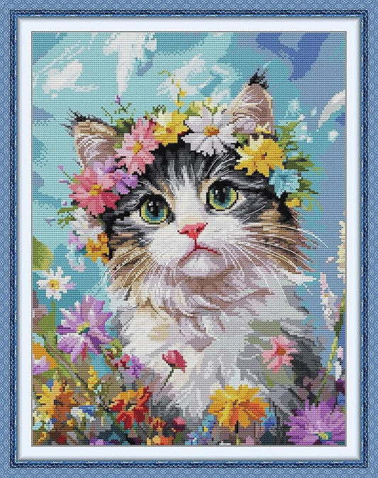 Maydiyer Counted Cross Stitch Kits for Adults,14CT Unprinted Pattern Embroidery Kits for Beginners,Easy Cross-Stitch Set DMC Threads Needlework-Pink-Nosed Kitten 14.6''×18.5''