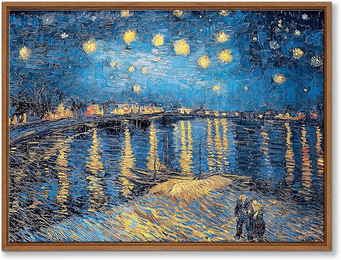 WENGTIAO Framed Canvas Wall Art of Starry Night Over The Rhone by Van Gogh Oil Paintings Famous Artist Reproduction Artwork Pictures Giclee Canvas Prints for Living Room Bedroom Study 16”x24”