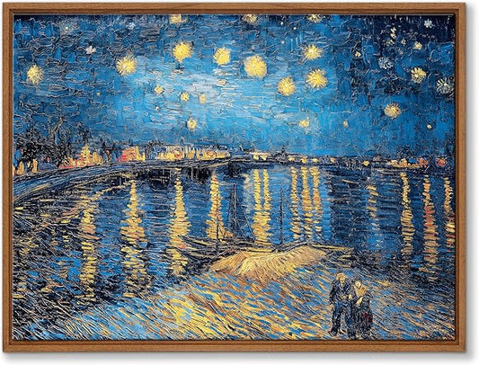 WENGTIAO Framed Canvas Wall Art of Starry Night Over The Rhone by Van Gogh Oil Paintings Famous Artist Reproduction Artwork Pictures Giclee Canvas Prints for Living Room Bedroom Study 12”x16”