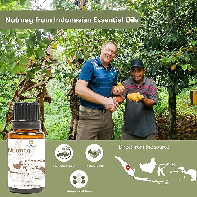 Nature Packaged Nutmeg Essential Oil - Direct from Central Java, Indonesia - Pure Essential Oils for Diffusers, Muscle Relief and Aromatherapy | Premium Therapeutic Grade (2lbs)