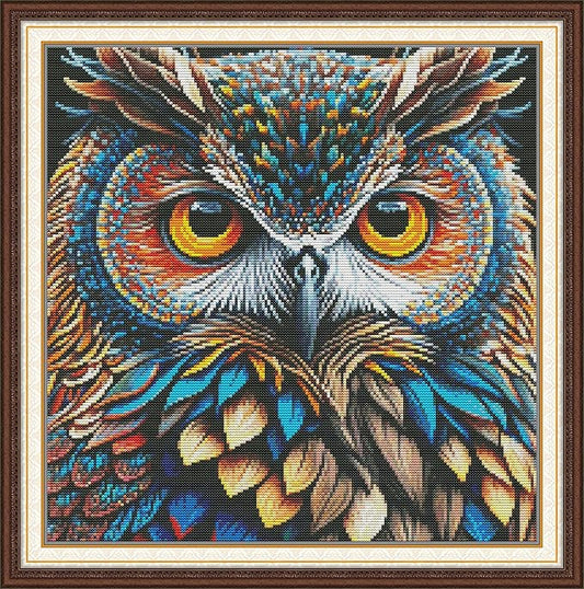 Maydiyer Counted Cross Stitch Kits for Adults,14CT Unprinted Pattern Embroidery Kits for Beginners,Easy Cross-Stitch Set DMC Threads Needlework-Handsome Owl 16.2''×16.2''