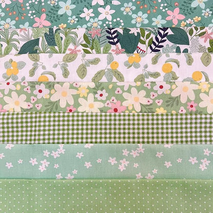 7Pcs 20" x 20" Cotton Fabric DIY Making Supplies Quilting Patchwork Fabric Fat Quarter Bundles DIY for Quilting Cotton Patchwork Cushions (Green Flowers, 20" x 20")
