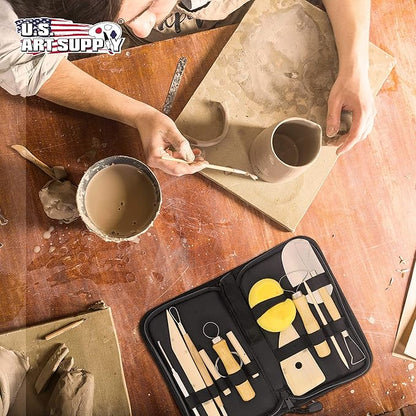 U.S. Art Supply Pottery & Clay Tools Set (12-Piece) - Includes Pottery Tools, Canvas Case for Sculpting, Ceramics, and Easy Storage & Transport