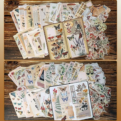 200 Pieces Vintage Scrapbook Supplies Pack for Junk Journal Planners DIY Paper Stickers Vintage Ephemera Pack Decoupage for Art Journaling Bullet Craft Notebooks Collage Aesthetic Gifts (Plant)
