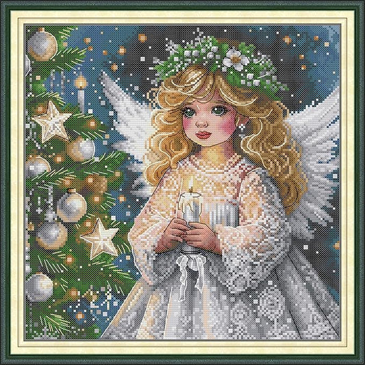 Threadhaven 16CT Stamped Cross Stitch Kit - Full Range Patterns for Adults, High - Definition Printing Embroidery Kit, Ideal for Beginners- Christmas Angel 11.8''×11.8''